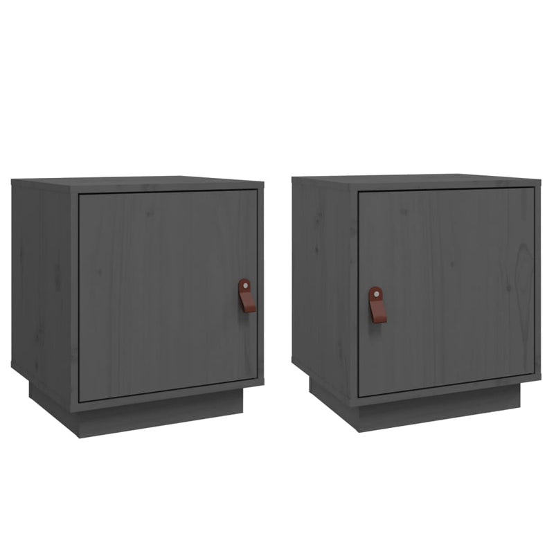 vidaXL 2 db szürke tömör fenyőfa éjjeliszekrény 40 x 34 x 45 cm
