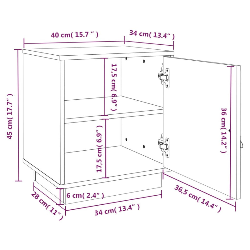 vidaXL 2 db szürke tömör fenyőfa éjjeliszekrény 40 x 34 x 45 cm