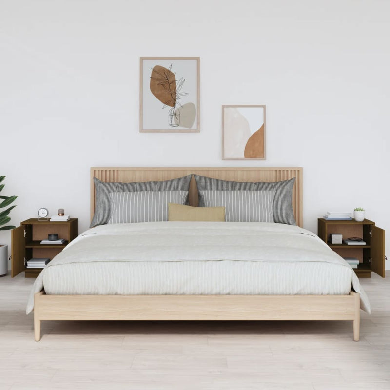 vidaXL 2 db mézbarna tömör fenyőfa éjjeliszekrény 40 x 34 x 45 cm