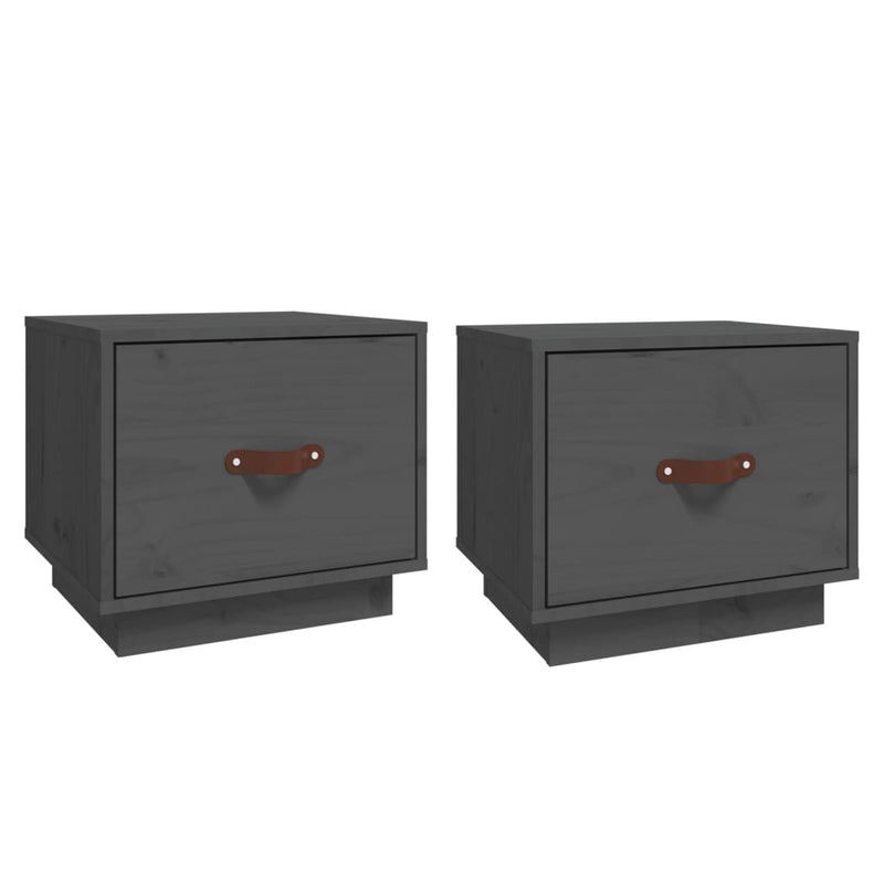 vidaXL 2 db szürke tömör fenyőfa éjjeliszekrény 40 x 34 x 35 cm