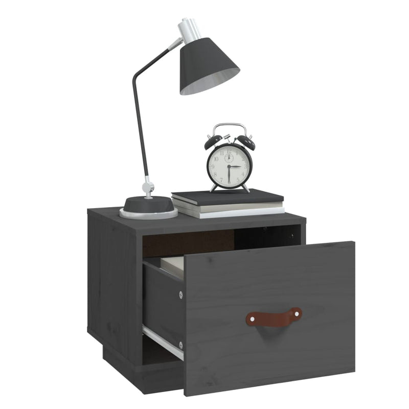 vidaXL 2 db szürke tömör fenyőfa éjjeliszekrény 40 x 34 x 35 cm