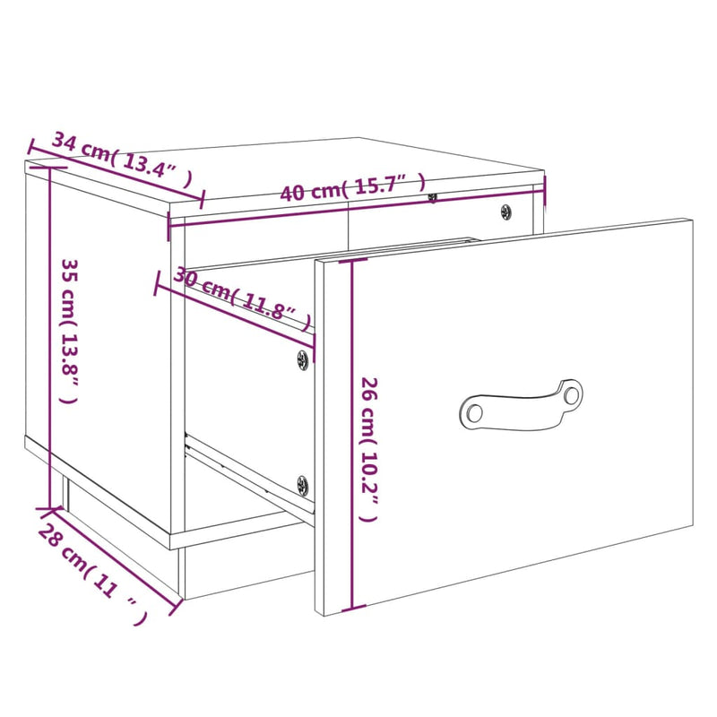 vidaXL 2 db szürke tömör fenyőfa éjjeliszekrény 40 x 34 x 35 cm
