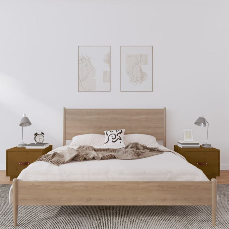 vidaXL 2 db mézbarna tömör fenyőfa éjjeliszekrény 40 x 34 x 35 cm