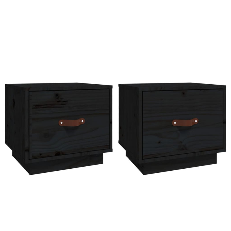 vidaXL 2 db fekete tömör fenyőfa éjjeliszekrény 40 x 34 x 35 cm