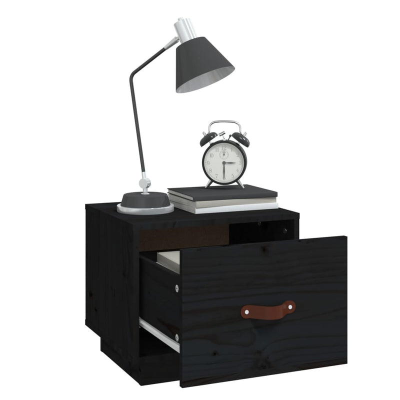 vidaXL 2 db fekete tömör fenyőfa éjjeliszekrény 40 x 34 x 35 cm
