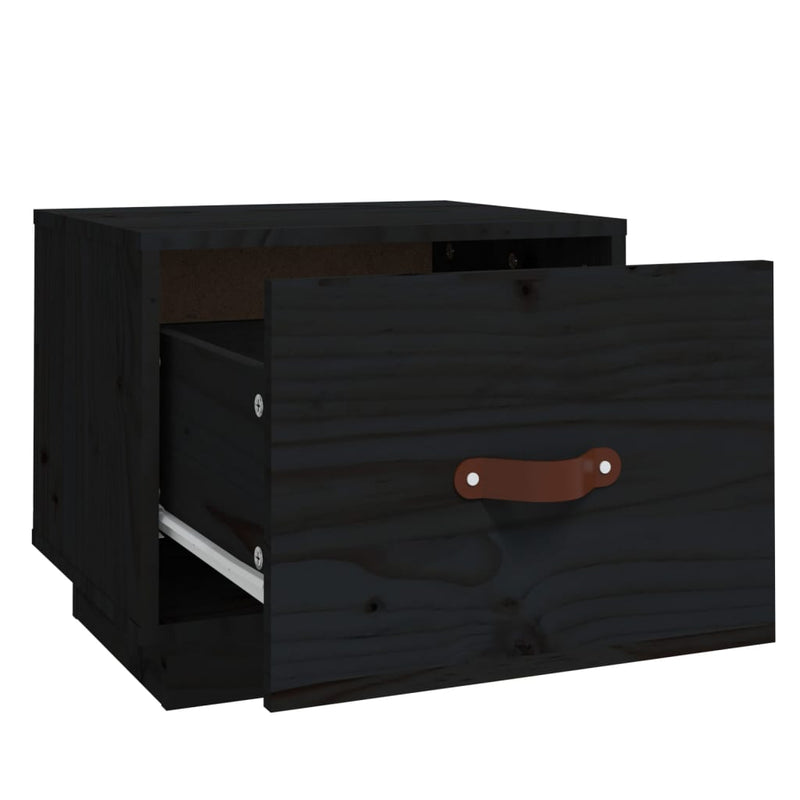 vidaXL 2 db fekete tömör fenyőfa éjjeliszekrény 40 x 34 x 35 cm
