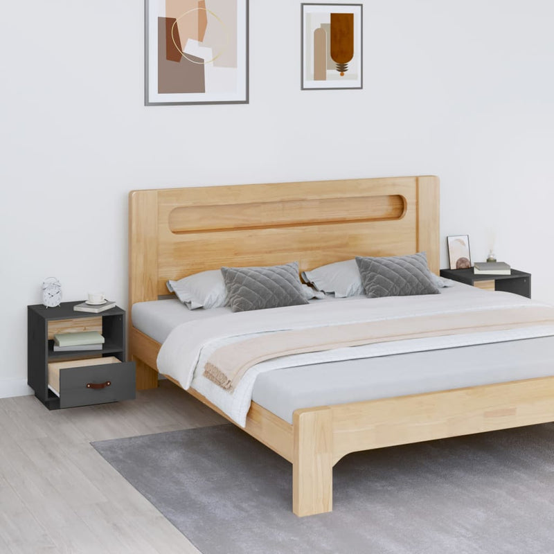 vidaXL 2 db szürke tömör fenyőfa éjjeliszekrény 40 x 34 x 45 cm