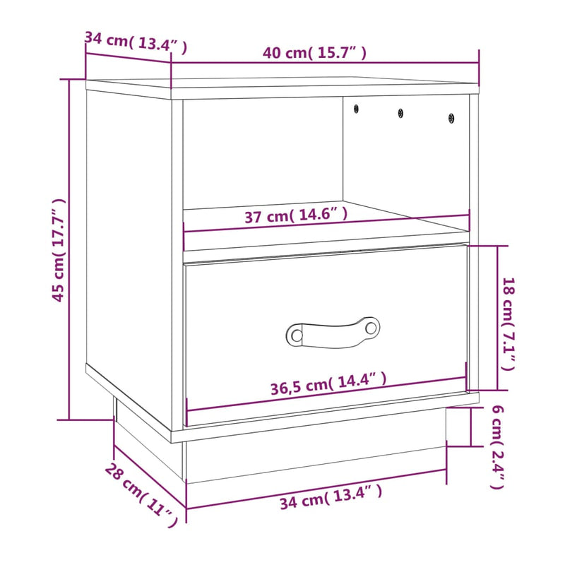 vidaXL 2 db fekete tömör fenyőfa éjjeliszekrény 40 x 34 x 45 cm