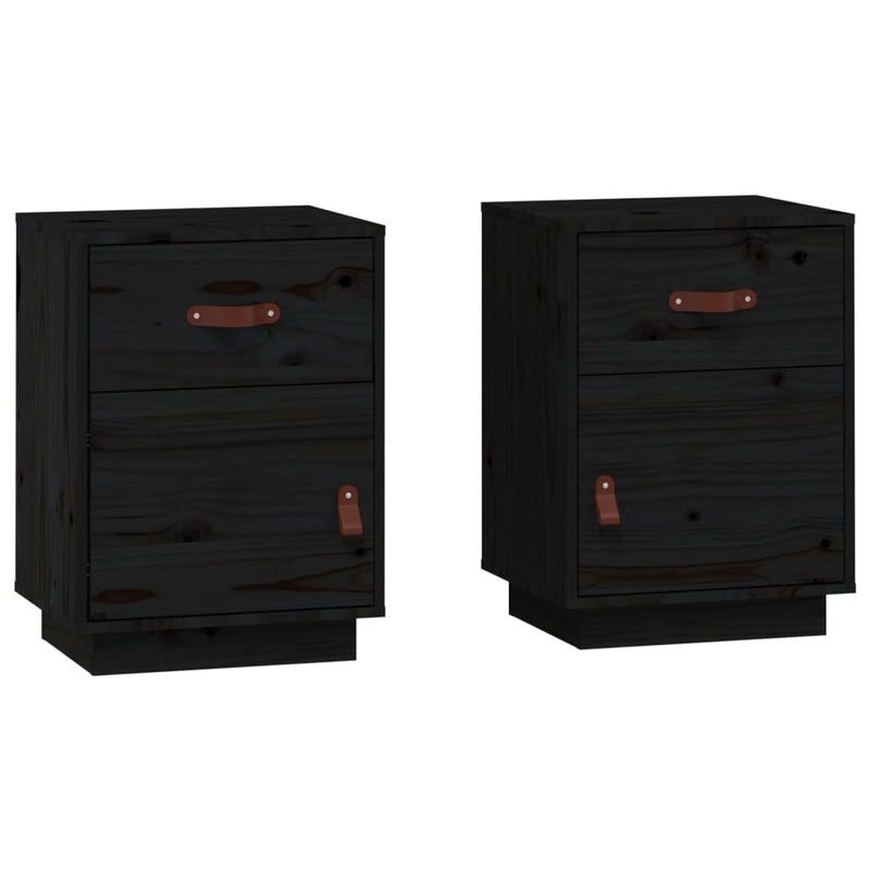 vidaXL 2 db fekete tömör fenyőfa éjjeliszekrény 40 x 34 x 55 cm