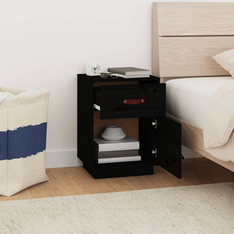 vidaXL 2 db fekete tömör fenyőfa éjjeliszekrény 40 x 34 x 55 cm