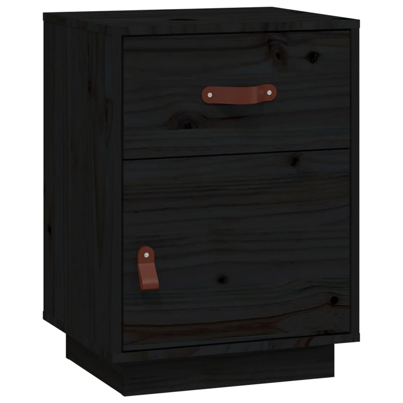 vidaXL 2 db fekete tömör fenyőfa éjjeliszekrény 40 x 34 x 55 cm