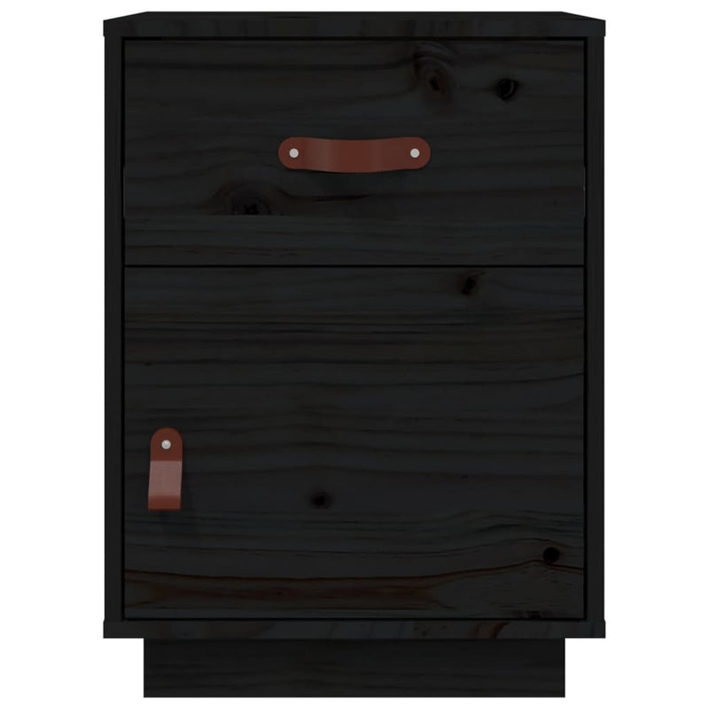 vidaXL 2 db fekete tömör fenyőfa éjjeliszekrény 40 x 34 x 55 cm