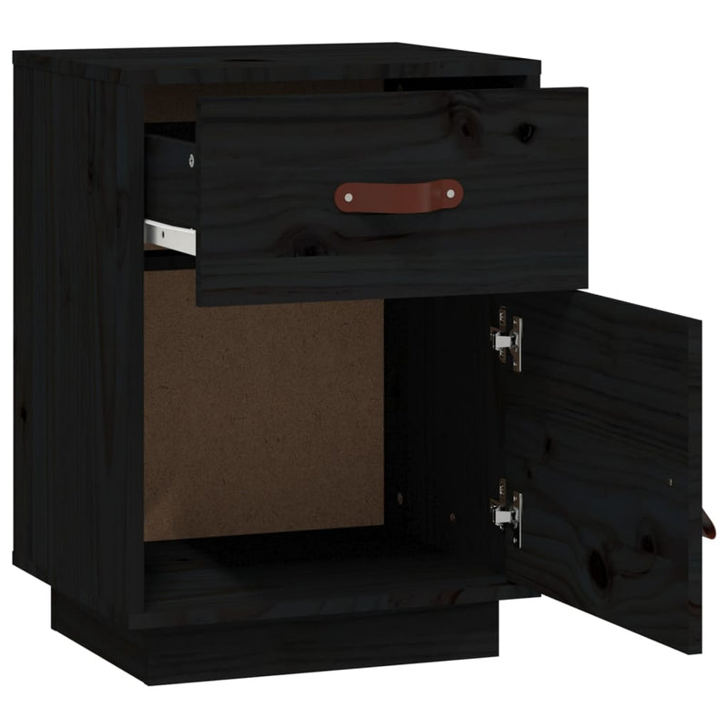 vidaXL 2 db fekete tömör fenyőfa éjjeliszekrény 40 x 34 x 55 cm
