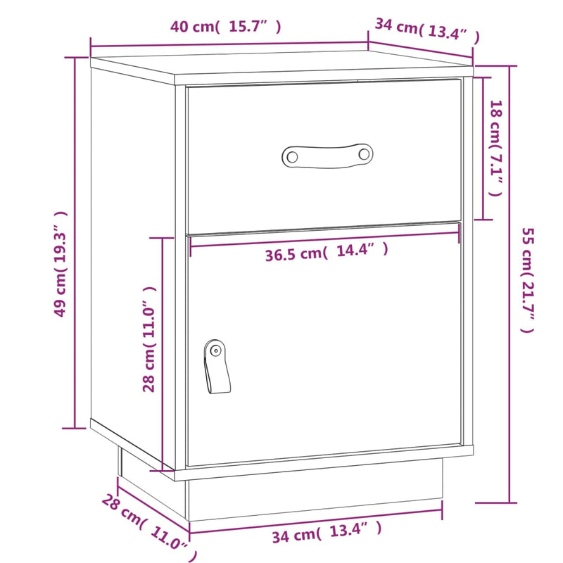 vidaXL 2 db fekete tömör fenyőfa éjjeliszekrény 40 x 34 x 55 cm