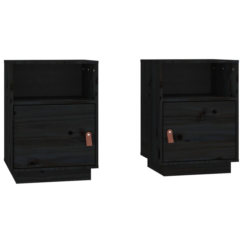 vidaXL 2 db fekete tömör fenyőfa éjjeliszekrény 40 x 34 x 55 cm