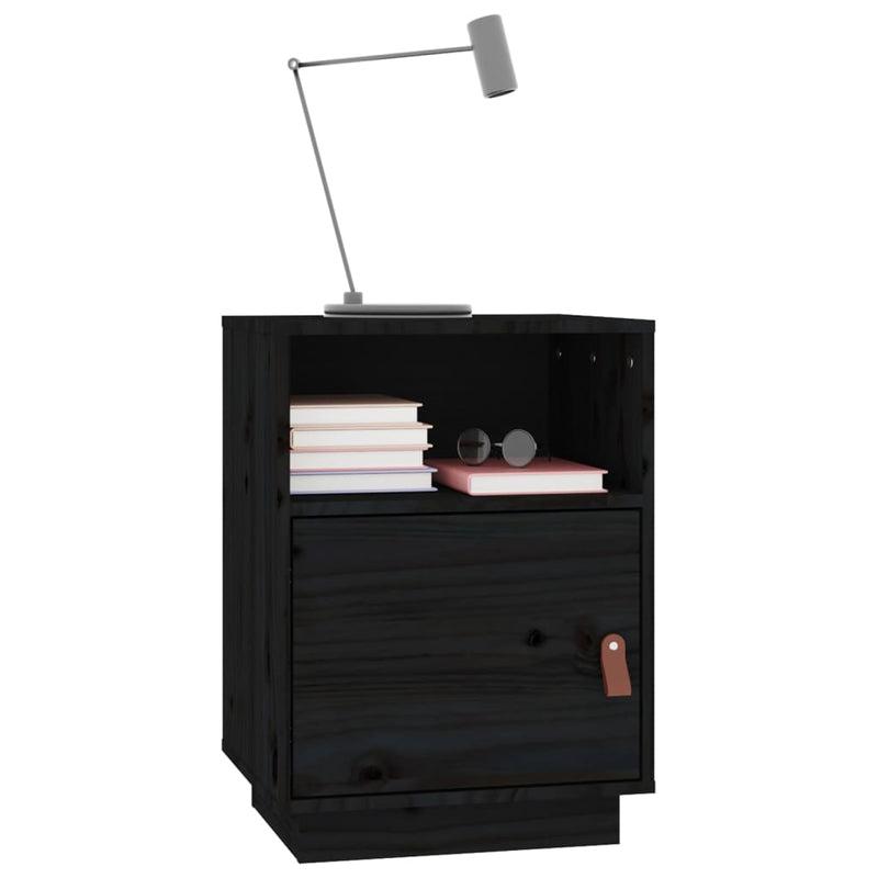 vidaXL 2 db fekete tömör fenyőfa éjjeliszekrény 40 x 34 x 55 cm