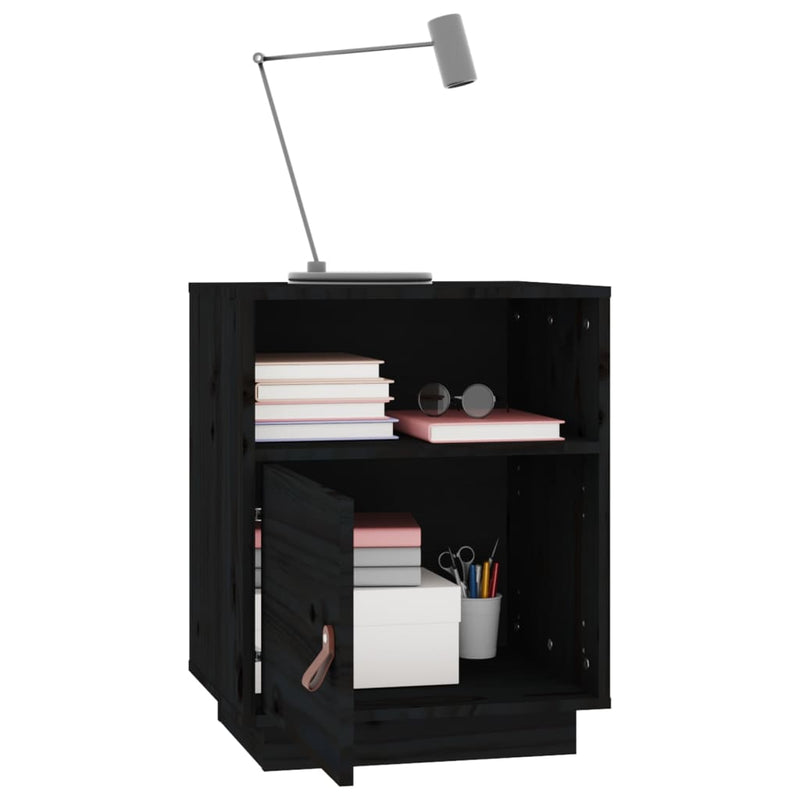 vidaXL 2 db fekete tömör fenyőfa éjjeliszekrény 40 x 34 x 55 cm
