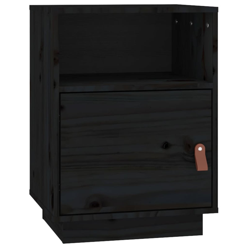 vidaXL 2 db fekete tömör fenyőfa éjjeliszekrény 40 x 34 x 55 cm