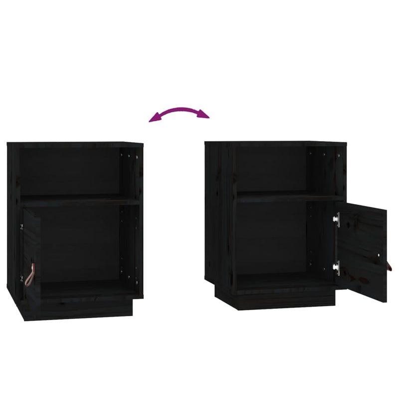 vidaXL 2 db fekete tömör fenyőfa éjjeliszekrény 40 x 34 x 55 cm