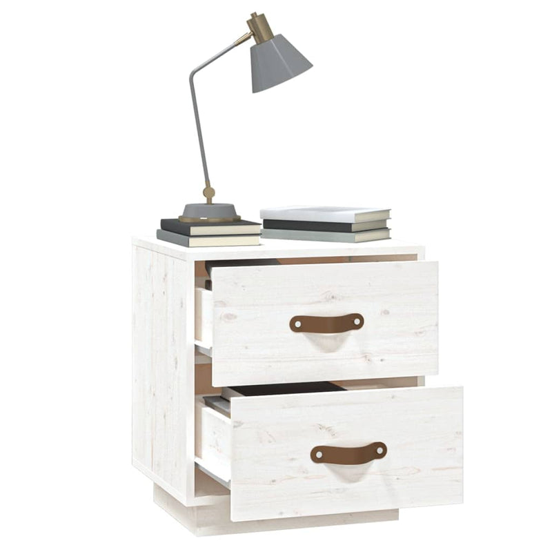vidaXL 2 db fehér tömör fenyőfa éjjeliszekrény 40 x 34 x 45 cm
