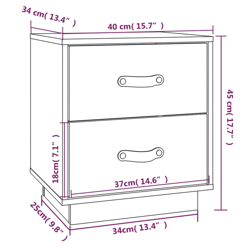 vidaXL 2 db fehér tömör fenyőfa éjjeliszekrény 40 x 34 x 45 cm