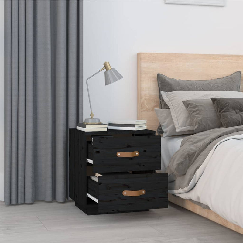 vidaXL 2 db fekete tömör fenyőfa éjjeliszekrény 40 x 34 x 45 cm