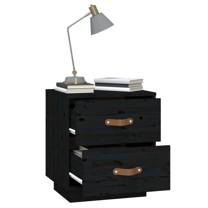 vidaXL 2 db fekete tömör fenyőfa éjjeliszekrény 40 x 34 x 45 cm
