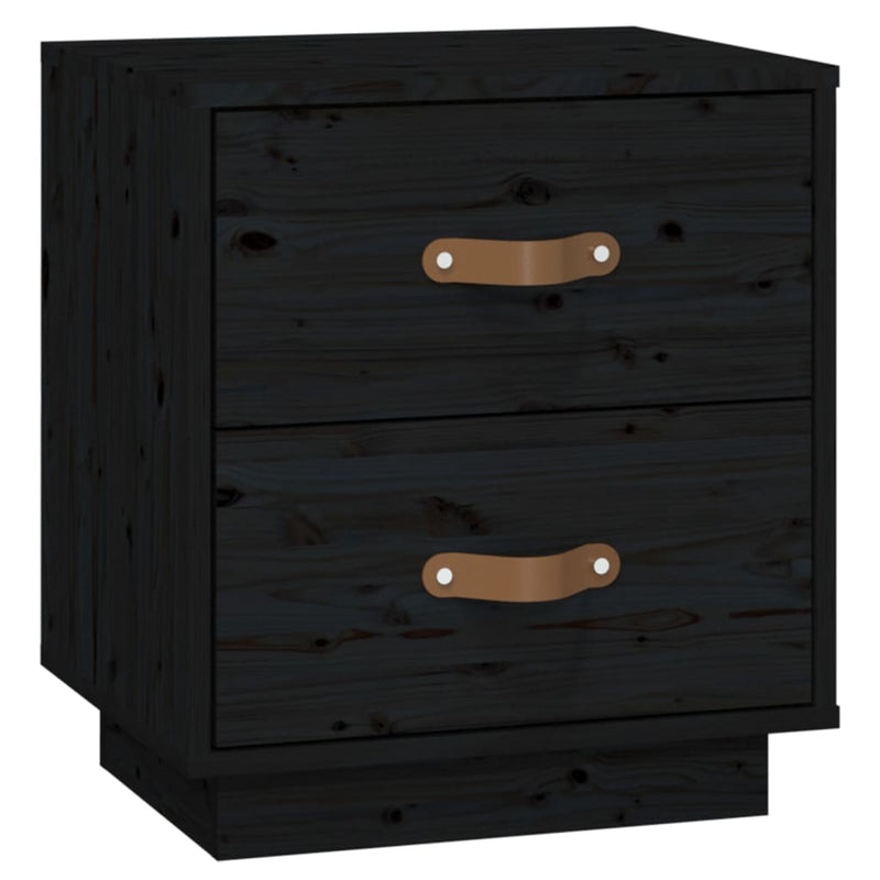 vidaXL 2 db fekete tömör fenyőfa éjjeliszekrény 40 x 34 x 45 cm