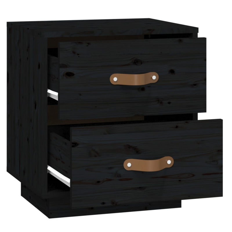 vidaXL 2 db fekete tömör fenyőfa éjjeliszekrény 40 x 34 x 45 cm