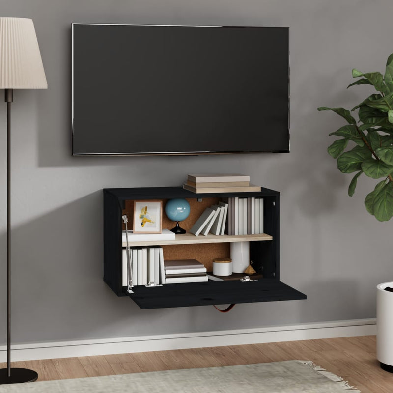 vidaXL fekete tömör fenyőfa faliszekrény 60 x 30 x 35 cm