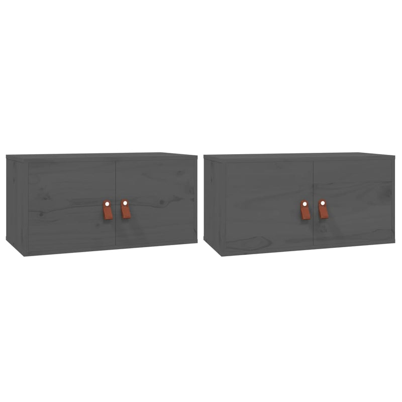 vidaXL 2 db szürke tömör fenyőfa faliszekrény 60 x 30 x 30 cm