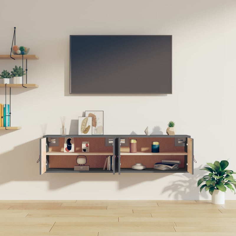 vidaXL 2 db szürke tömör fenyőfa faliszekrény 60 x 30 x 30 cm