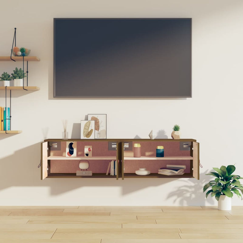 vidaXL 2 db mézbarna tömör fenyőfa faliszekrény 60 x 30 x 30 cm