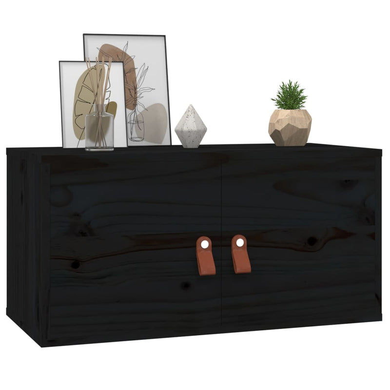 vidaXL 2 darab fekete tömör fenyőfa faliszekrény 60 x 30 x 30 cm