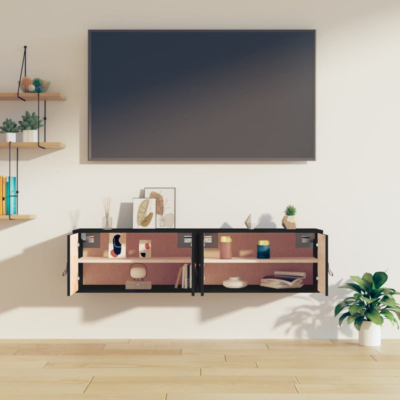 vidaXL 2 darab fekete tömör fenyőfa faliszekrény 60 x 30 x 30 cm