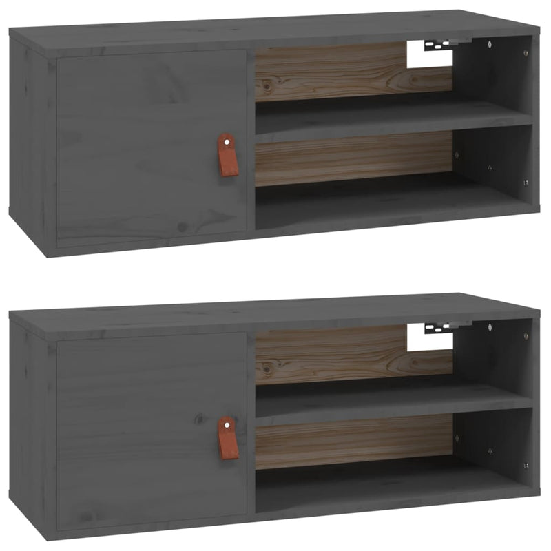 vidaXL 2 db szürke tömör fenyőfa faliszekrény 80 x 30 x 30 cm