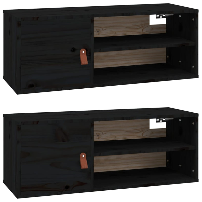 vidaXL 2 db fekete tömör fenyőfa faliszekrény 80 x 30 x 30 cm
