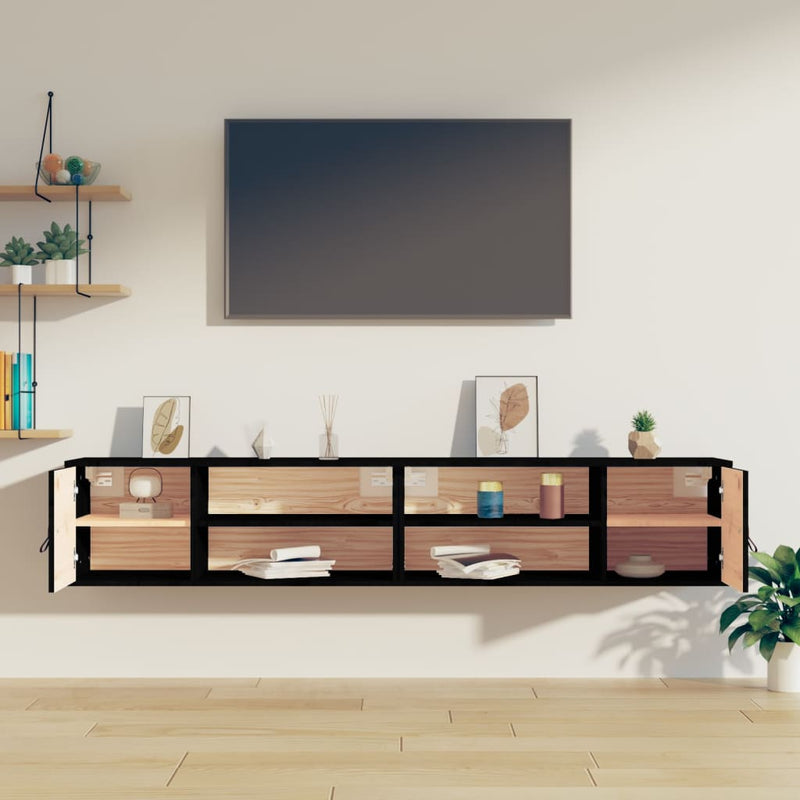 vidaXL 2 db fekete tömör fenyőfa faliszekrény 80 x 30 x 30 cm