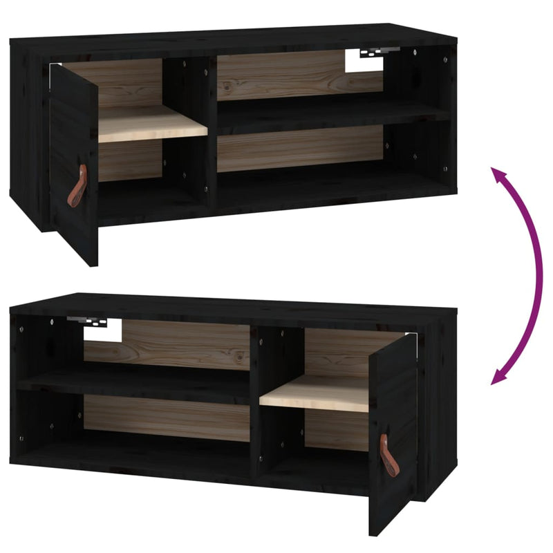 vidaXL 2 db fekete tömör fenyőfa faliszekrény 80 x 30 x 30 cm