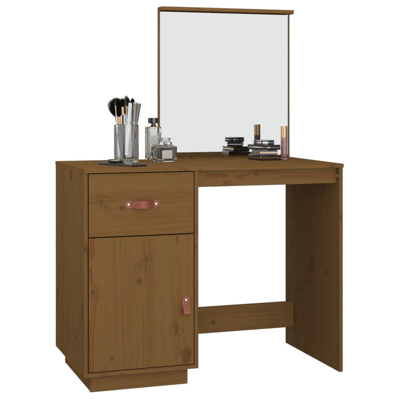 vidaXL mézbarna tömör fenyőfa fésülködőasztal 95 x 50 x 134 cm