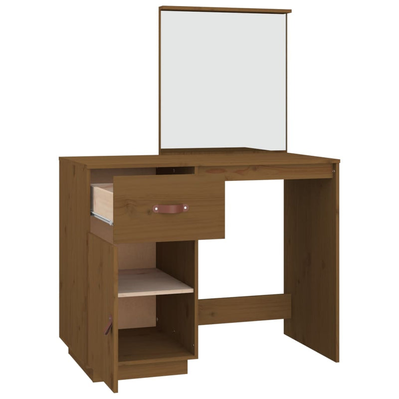 vidaXL mézbarna tömör fenyőfa fésülködőasztal 95 x 50 x 134 cm