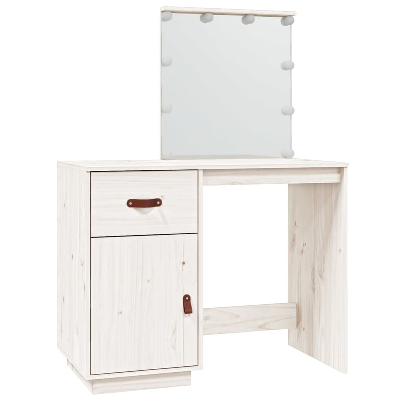 vidaXL fehér tömör fenyőfa fésülködőasztal LED-del 95 x 50 x 133,5 cm