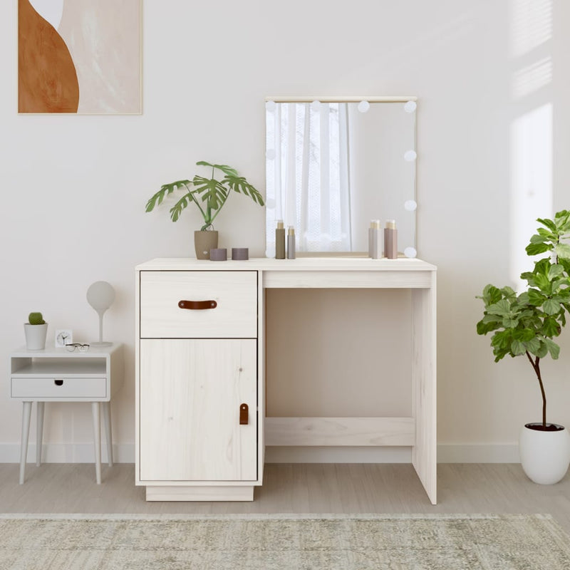 vidaXL fehér tömör fenyőfa fésülködőasztal LED-del 95 x 50 x 133,5 cm