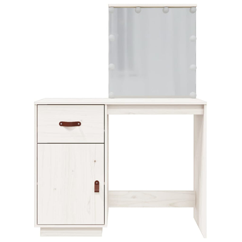 vidaXL fehér tömör fenyőfa fésülködőasztal LED-del 95 x 50 x 133,5 cm