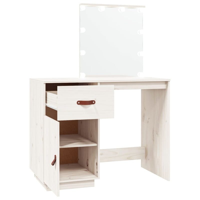 vidaXL fehér tömör fenyőfa fésülködőasztal LED-del 95 x 50 x 133,5 cm