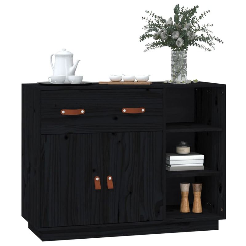 vidaXL fekete tömör fenyőfa tálalószekrény 98,5x40x75 cm