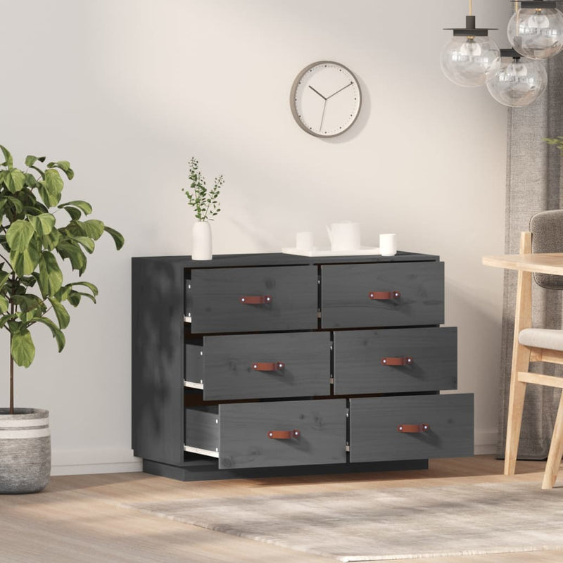 vidaXL szürke tömör fenyőfa tálalószekrény 100 x 40 x 75 cm