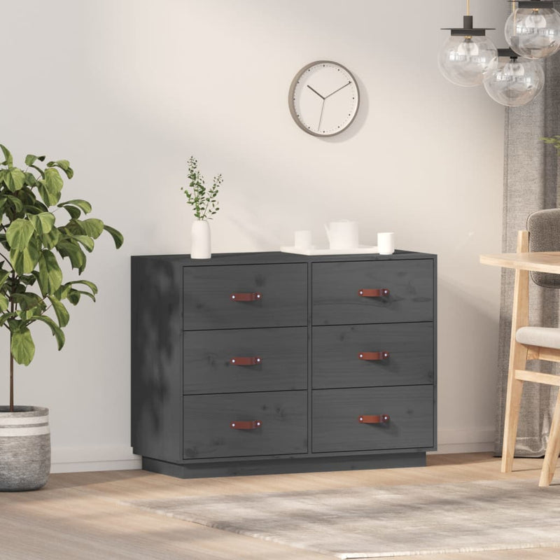 vidaXL szürke tömör fenyőfa tálalószekrény 100 x 40 x 75 cm