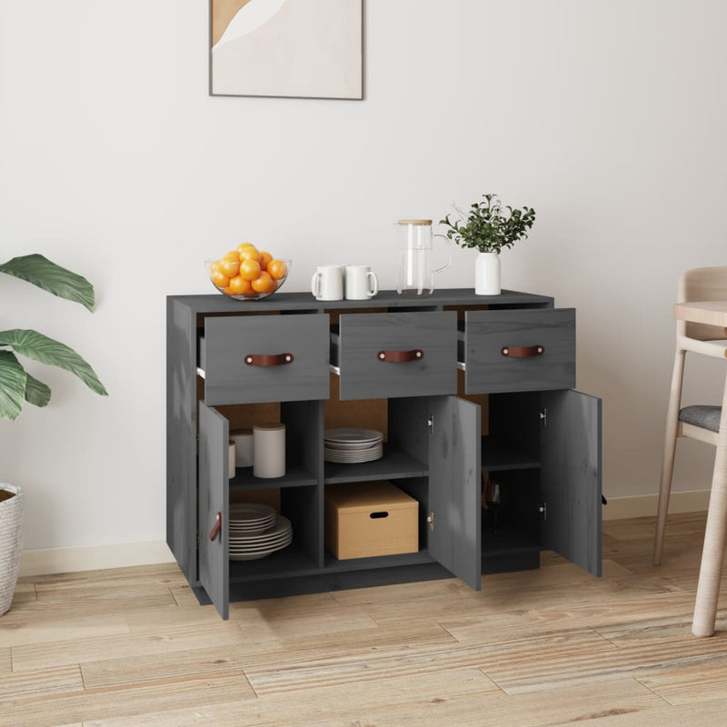 vidaXL szürke tömör fenyőfa tálalószekrény 100 x 40 x 75 cm