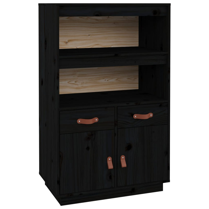 vidaXL fekete tömör fenyőfa magasszekrény 67 x 40 x 108,5 cm